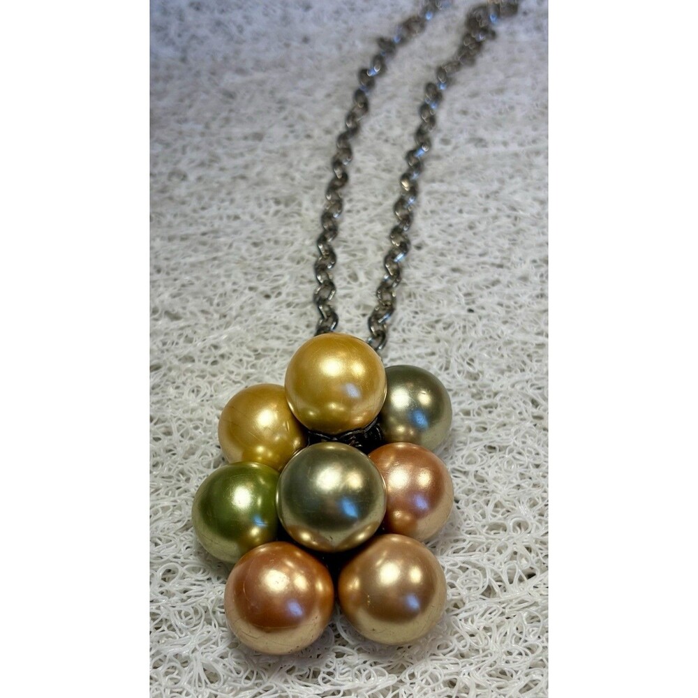 Vintage Silver Tone, Filigree Cap, Pastel Cluster Bead/Ball Necklace
